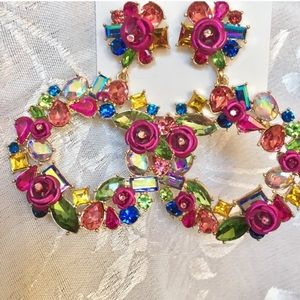 Betsey Johnson Multicolor Floral Hoop Earrings